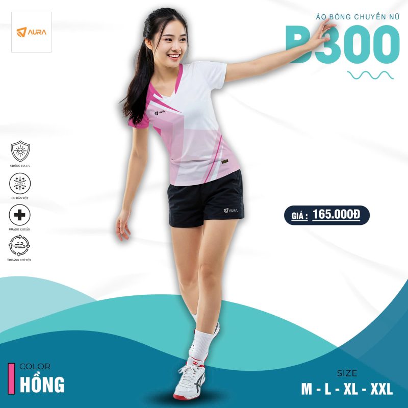 Mẫu áo bóng chuyền nữ Aura có sẵn màu hồng